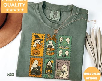 Comfort Colors® Ghost Reading Books Shirt, Bookish Halloween Shirt, Teacher Librarian Halloween Gift, Halloween Book Lover, Halloween School