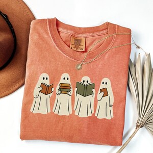 Comfort Colors® Ghost Reading Books Shirt, Bookish Halloween Shirt, Teacher Librarian Halloween Gift, Halloween Book Lover, Halloween School