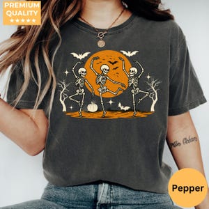Camiseta de esqueleto bailando, colores cómodos, camiseta vintage de calavera de los 90, camiseta retro Y2K divertida para amantes de los esqueletos, regalo extragrande para ella, camiseta de Halloween