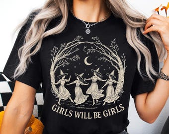 Vintage Mädchen werden Mädchen Hexe Shirt, lustige Hexe Vintage Shirt, Vintage Halloween Frauen Shirt, Witchy Vibes Shirt, Halloween Hexe Shirt