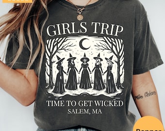 Chemise couleurs confort voyage pour filles Salem, t-shirt sorcière d'Halloween, chemise rétro saison effrayante, cadeau Salem Massachusetts, T-shirt automne sorcière