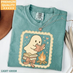 Retro Ghost Reading Books Shirt Comfort Colors, Halloween Teacher Tee, Librarian Halloween Shirt, Boo School Gift, Ghost Reading Shirt