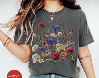 Maglietta Boho Wildflowers Cottagecore / Maglietta Comfort Colors® / Regalo per lei / Whimsigoth / Magliette con piante / Maglietta floreale / Regalo per donna