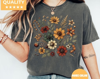 Vintage Cottagecore shirt Goblincore shirt boho wilde bloemen shirt natuur shirt botanisch shirt tuinliefhebber herfst esthetiek groene heks