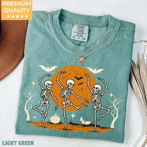 Camiseta de esqueleto bailando, colores cómodos, camiseta vintage de calavera de los 90, camiseta retro Y2K divertida para amantes de los esqueletos, regalo extragrande para ella, camiseta de Halloween