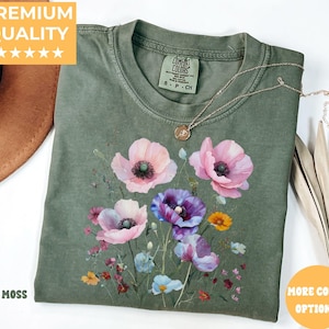 Comfort Colors® Boho Cottagecore Tshirt, Wildflowers T shirt, Vintage Pressed Flowers Shirt, Botanical Floral Tee, Gift for Gardener, Floral