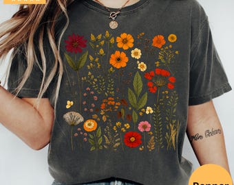 Wildflowers Vintage Style Comfort Colors Tshirt, Retro Floral Print Shirt, Botanical T-Shirt, Cottagecore Boho Botanical Top, Summer shirt