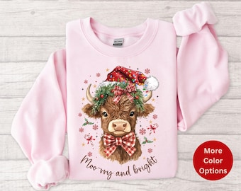 Weihnachten Kuh Sweatshirt, Kuh-Liebhaber-Geschenk, lustiges Weihnachtshemd, Feiertags-Pullover, Bauernhof-Weihnachtshemd, Damen Kuh-Shirt, Weihnachten Rundhalsausschnitt