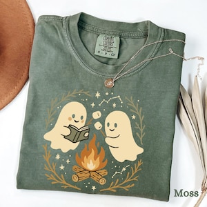 Retro Ghost Reading Books Shirt Comfort Colors, Halloween Teacher Tee, Librarian Halloween Shirt, Boo School Gift, Ghost Reading Shirt