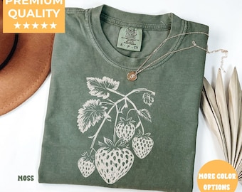 Cute Strawberry Tshirt | Comfort Colors Summer Strawberry Shirt, Cottagecore Berries Tshirt, Strawberry Aesthetic, Botanical Garden Tshirt
