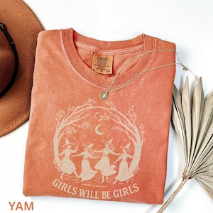 Vintage Girls Will Be Girls Witch Comfort Colors® Shirt, Funny Witch Vintage Shirt, Vintage Halloween Women Shirt, Witchy Vibes Shirt image 4