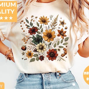 Vintage Cottagecore Shirt Goblincore shirt Boho wildflowers shirt Nature Shirt Botanical Shirt Garden Lover Autumn Aesthetic Green witch