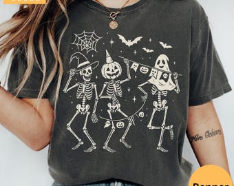 Dancing Skeleton Shirt Comfort Colors, 90s Vintage Skull Tee, Retro Y2K Funny Skeleton Lovers Shirt, Oversized Gift for Her, Halloween shirt