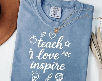 Teach love inspire shirt, boho floral teacher tee, retro teacher shirt, teacher gift  back to school teacher shirt, cute teacher graphic tee