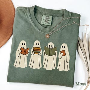 Comfort Colors® Ghost Reading Books Shirt, Bookish Halloween Shirt, Teacher Librarian Halloween Gift, Halloween Book Lover, Halloween School