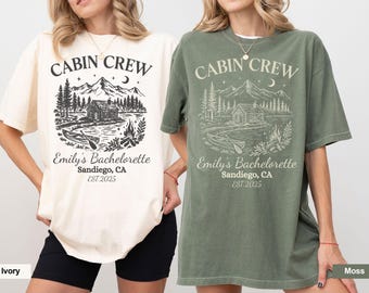 Vintage custom kamp shirt vrijgezellenfeest, bergbruid teekamp, wandelen bruidsfeest geschenken, bachfeestt-shirt meer thema, meidenreis