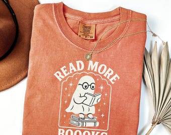 Comfort Colors® Ghost Reading Books Shirt, Bookish Halloween Shirt, Teacher Librarian Halloween Gift, Halloween Book Lover, Halloween School