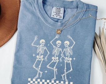 Dancing Skeleton Shirt Comfort Colors, 90s Vintage Skull Tee, Retro Y2K Funny Skeleton Lovers Shirt, Oversized Gift for Her, Halloween shirt