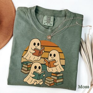 Retro Ghost Reading Books Shirt Comfort Colors, Halloween Teacher Tee, Librarian Halloween Shirt, Boo School Gift, Ghost Reading Shirt