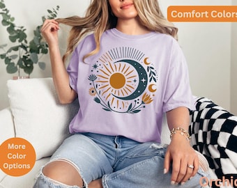 Mystic Moon And Sun Shirt, Mystical Moon Phase Shirt, Moon Phase T-Shirt, Boho Vintage Moon Shirt, Celestial Moon Shirt, Spiritual T-Shirt