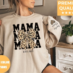Personalized Mama Sweatshirt with Kid Names on Sleeve, Mothers Day Gift, Birthday Gift for Mom, New Mom Gift, Minimalist Cool Mom Sweater