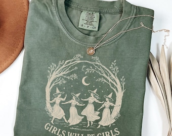 Vintage Mädchen werden Mädchen Hexe PNG, lustige Witchy Sublimation, feministische Hexe Shirt Design, Mädchen Power zum Selbermachen, Witchy Vibes DIY Geschenk