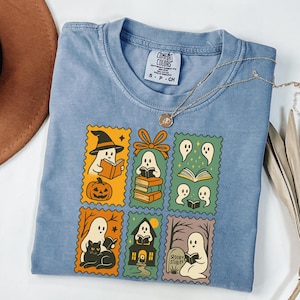 Comfort Colors® Ghost Reading Books Shirt, Bookish Halloween Shirt, Teacher Librarian Halloween Gift, Halloween Book Lover, Halloween School