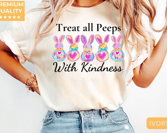 Koszulka Treat All Peeps With Kindness, Koszulka Wielkanocna Nauczyciela, Prezent Wielkanocny Dla Nauczyciela, Strój Wielkanocny Nauczyciela, Koszulka Króliczek Nauczyciela Prezent