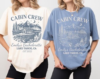 Vintage custom kamp shirt vrijgezellenfeest, bergbruid teekamp, wandelen bruidsfeest geschenken, bachfeestt-shirt meer thema, meidenreis