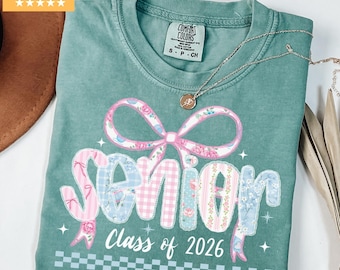 Senior Class Of 2026 Comfort Colors Shirt, Preppy Floral Senior Tee, Cute Graduation Shirt, Back To School Senior Gift, Trendy Senior Shirt