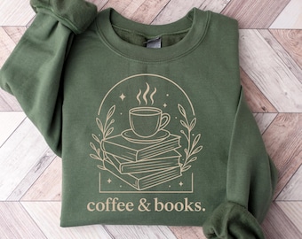 Coffee & Books Sweatshirt, Cute Books Lover Sweatshirt, Books Club Shirt, Books Lover Gift, Back To School Shirt, Elementary Teacher Shirt