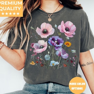 Comfort Colors® Boho Cottagecore Tshirt, Wildflowers T shirt, Vintage Pressed Flowers Shirt, Botanical Floral Tee, Gift for Gardener, Floral