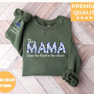 Custom This Mama Wears Her Heart On Her Sleeve Hoodie, Personalized Mom Sweatshirt With Kids Names, Cute Momma Outfit, Mothers Day Gifts