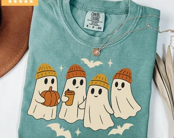 Comfort Colors® Ghost Shirt, Halloween Ghost Tee, Cute Spooky Season T-Shirt, Fall Pumpkin Graphic Tee, Autumn Ghost Shirt for Women, Fall t