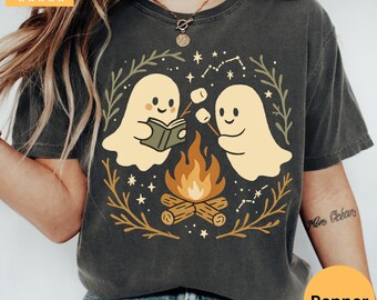 Retro Geist-Lesebücher-Hemd Komfortfarben, Halloween-Lehrer-T-Stück, Bibliothekar-Halloween-Shirt, Boo-Schulgeschenk, Geist-Lesehemd