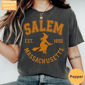 Camiseta de bruja de Salem con colores cómodos, camiseta vintage de Halloween con temática de brujas, camiseta de otoño espeluznante para mujer, camiseta con gráfico de Witchcore, regalo para ella