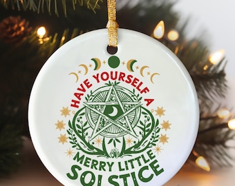 Merry Little Solstice Ornament, Pagan Yule Tree Decoration, Witchy Holiday Decor, Wiccan Christmas Gift, Winter Solstice Ornament