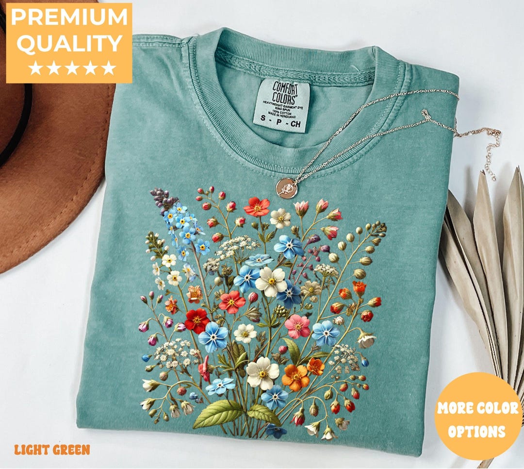 Vintage Pressed Flowers Shirt Comfort Colors® Boho Cottagecore Tshirt ...