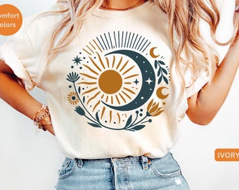 Mystic Moon And Sun Shirt, Mystical Moon Phase Shirt, Moon Phase T-Shirt, Boho Vintage Moon Shirt, Celestial Moon Shirt, Spiritual T-Shirt