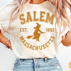 Camiseta de bruja de Salem con colores cómodos, camiseta vintage de Halloween con temática de brujas, camiseta de otoño espeluznante para mujer, camiseta con gráfico de Witchcore, regalo para ella