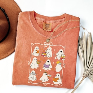 Comfort Colors® Ghost Reading Books Shirt, Bookish Halloween Shirt, Teacher Librarian Halloween Gift, Halloween Book Lover, Halloween School