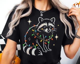 Sudadera navideña de mapache, jersey navideño de mapache, divertido jersey de cuello redondo de mapache, adorable suéter navideño de animales, top navideño acogedor