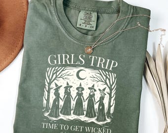 Chemise couleurs confort voyage pour filles Salem, t-shirt sorcière d'Halloween, chemise rétro saison effrayante, cadeau Salem Massachusetts, T-shirt automne sorcière