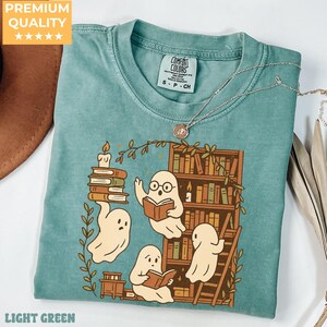 Retro Ghost Reading Books Shirt Comfort Colors, Halloween Teacher Tee, Librarian Halloween Shirt, Boo School Gift, Ghost Reading Shirt
