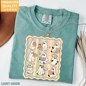 Comfort Colors® Ghost Reading Books Shirt, Bookish Halloween Shirt, Teacher Librarian Halloween Gift, Halloween Book Lover, Halloween School