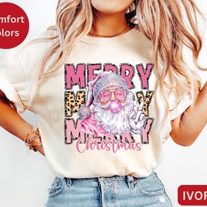 Pink Santa Retro Christmas Comfort Colors® T-Shirt, Vintage Christmas Shirt, Women&#39;s Christmas Tshirt, Trendy Holiday Cute Christmas Shirt