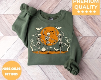 Sudadera de esqueleto bailando, camiseta vintage de calavera, camiseta retro Y2K divertida para amantes de los esqueletos, regalo extragrande para ella, sudadera de Halloween, otoño.