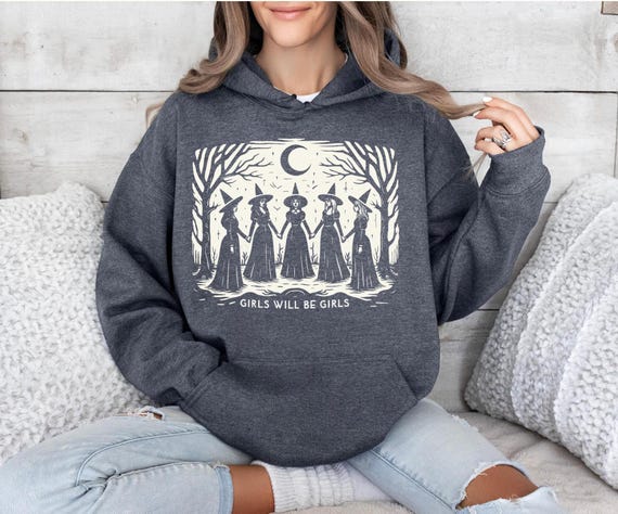 Vintage Girls Will Be Girls Witch Hoodie, Funny Witch Vintage Hoodie, Vintage Halloween Women Sweater, Witchy Vibes Shirt, Witch Lover Gift