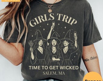 Chemise couleurs confort voyage pour filles Salem, t-shirt sorcière d'Halloween, chemise rétro saison effrayante, cadeau Salem Massachusetts, T-shirt automne sorcière