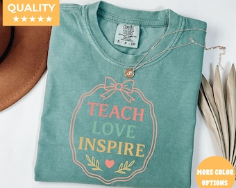 Teach love inspire shirt, boho floral teacher tee, retro teacher shirt, teacher gift  back to school teacher shirt, cute teacher graphic tee
